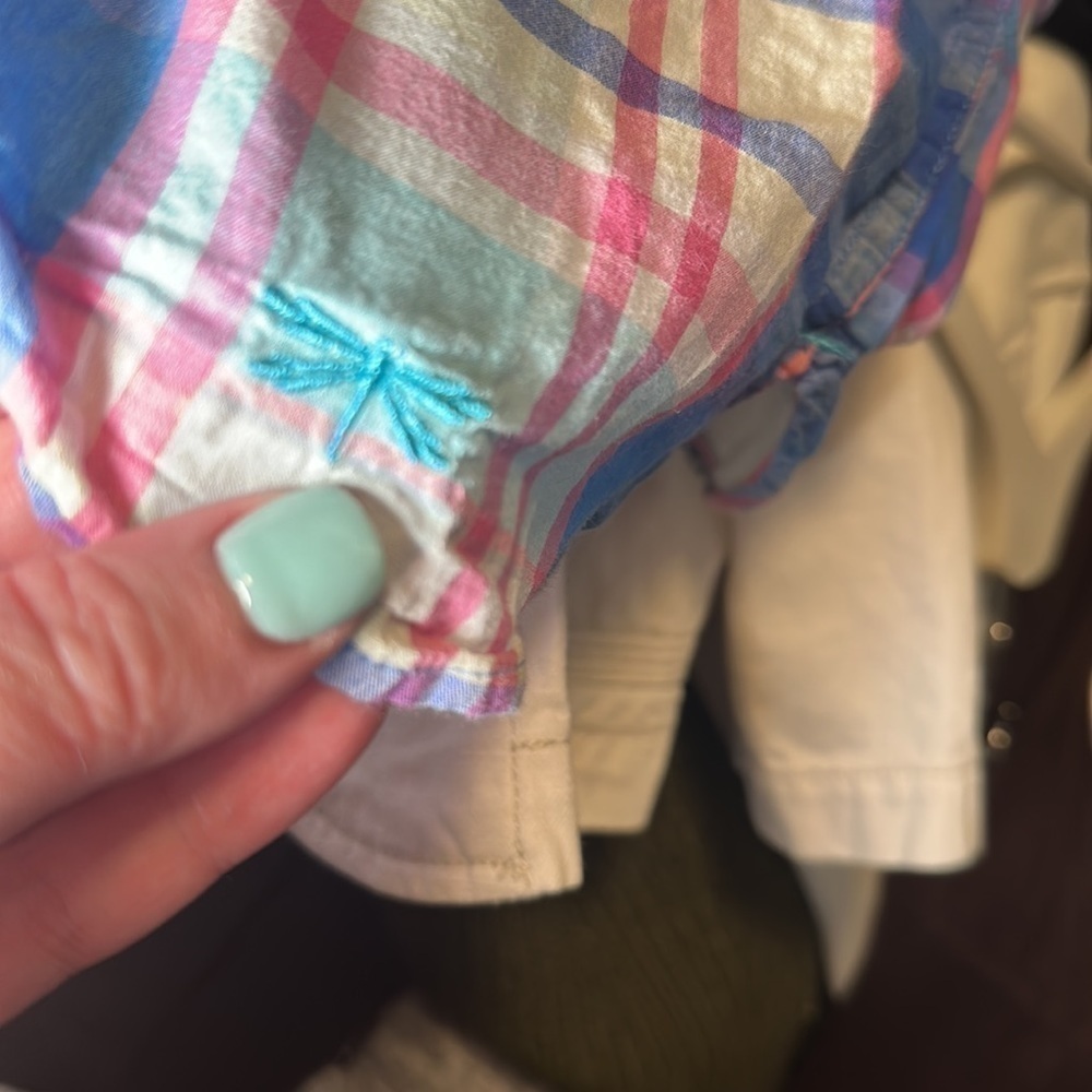Talbots Spring Plaid Roll Tab Sleeves Top - Picture 5 of 6